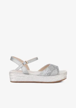 Clearance Sandalias Cuña De Niña Serpiente Plata Sandalias|Alpargatas