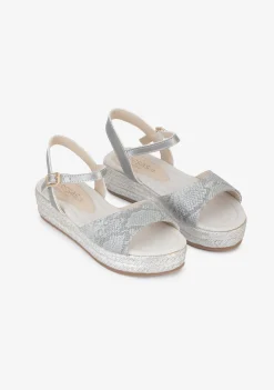 Clearance Sandalias Cuña De Niña Serpiente Plata Sandalias|Alpargatas