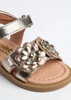 Best Sandalias De Bebé Flores Piel Metalizada Sandalias
