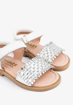 Clearance Sandalias De Bebé Piel Trenzada Blanco/Plata Sandalias