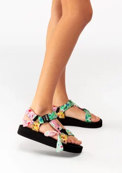 New Sandalias De Niña Flores Multicolor B&W Sandalias|Sandalias