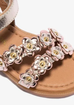 Best Sale Sandalias De Niña Flores Napa Oro Sandalias