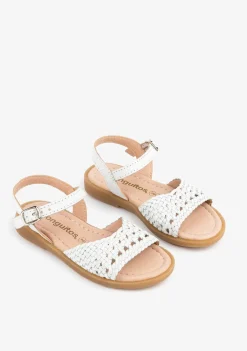 Online Sandalias De Niña Piel Trenzada Blanco Sandalias|Zapatos De Ceremonia