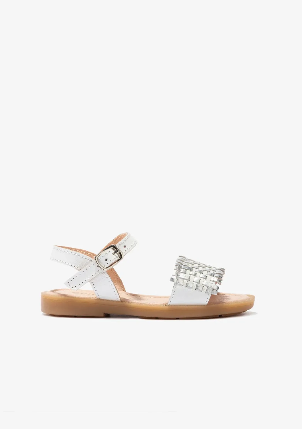 Flash Sale Sandalias De Niña Piel Trenzada Blanco/Plata Sandalias|Zapatos De Ceremonia