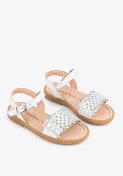 Flash Sale Sandalias De Niña Piel Trenzada Blanco/Plata Sandalias|Zapatos De Ceremonia