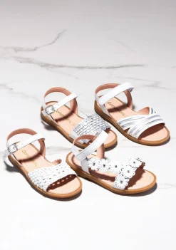 Flash Sale Sandalias De Niña Piel Trenzada Blanco/Plata Sandalias|Zapatos De Ceremonia