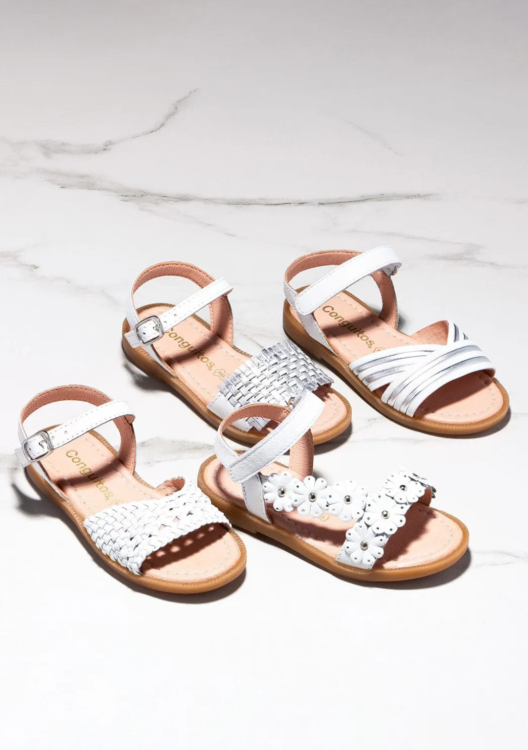 Flash Sale Sandalias De Niña Piel Trenzada Blanco/Plata Sandalias|Zapatos De Ceremonia