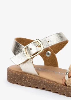 Outlet Sandalias De Niña Trenzado Piel Platino Sandalias