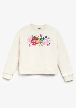 Best Sudadera Bordado Flores Beige Sudaderas