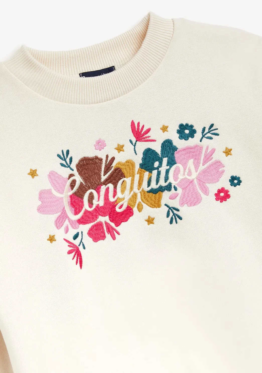 Best Sudadera Bordado Flores Beige Sudaderas