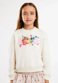 Best Sudadera Bordado Flores Beige Sudaderas
