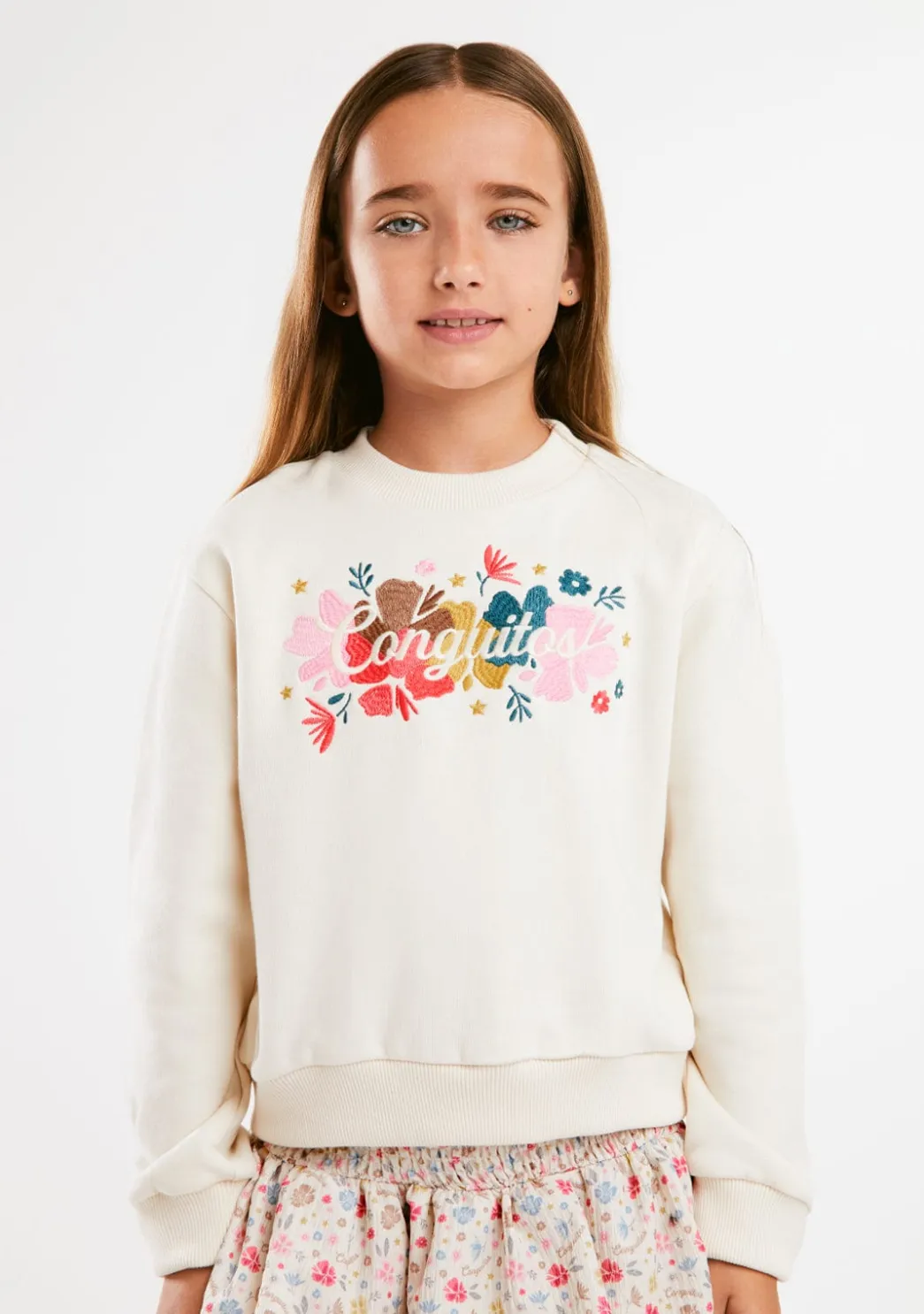 Best Sudadera Bordado Flores Beige Sudaderas
