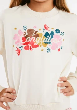 Best Sudadera Bordado Flores Beige Sudaderas