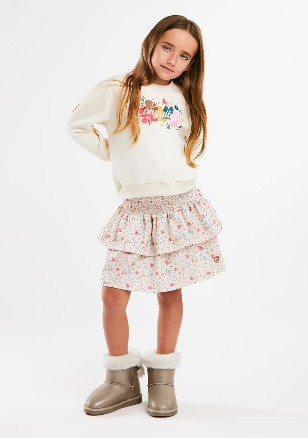 Best Sudadera Bordado Flores Beige Sudaderas