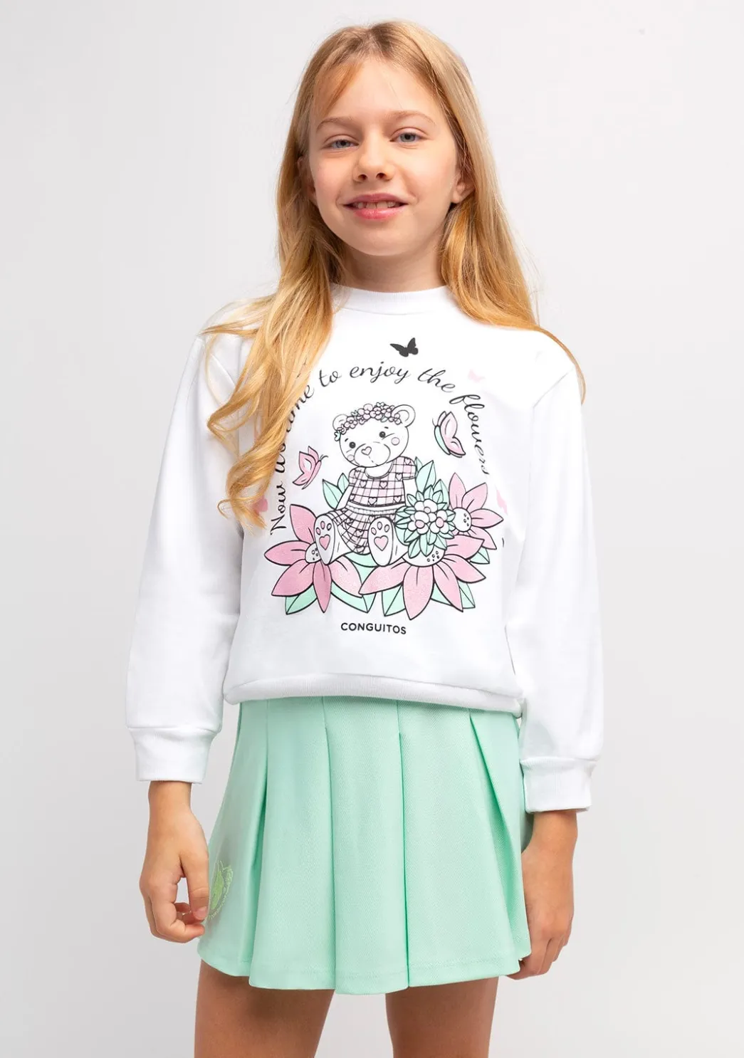 Cheap Sudadera De Niña Blanco Oso Glitter Flores Sudaderas