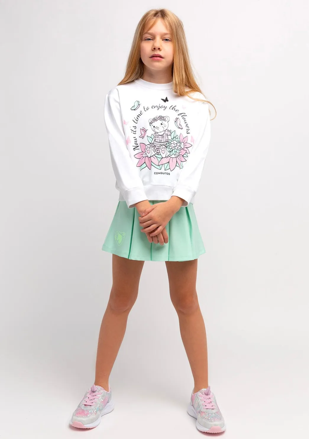 Cheap Sudadera De Niña Blanco Oso Glitter Flores Sudaderas