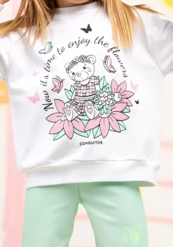 Cheap Sudadera De Niña Blanco Oso Glitter Flores Sudaderas