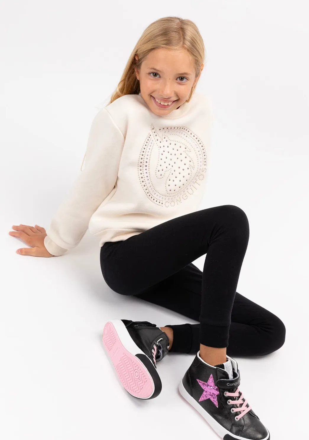 Online Sudadera De Niña Unicornio Strass Beige Sudaderas