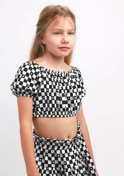 Best Sale Top Niña Cuadros Negro Camisetas