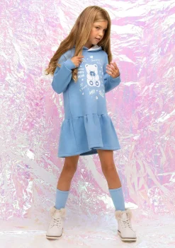 Shop Vestido Niña Capucha Osito Pedrería Azul Vestidos Sudadera|Vestidos