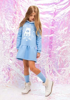 Shop Vestido Niña Capucha Osito Pedrería Azul Vestidos Sudadera|Vestidos