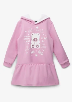 Cheap Vestido Niña Capucha Osito Pedrería Rosa Vestidos Sudadera|Vestidos