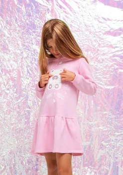 Cheap Vestido Niña Capucha Osito Pedrería Rosa Vestidos Sudadera|Vestidos