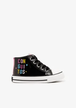 Fashion Zapatillas Altas Charol Letras Negro Zapatillas|Zapatillas