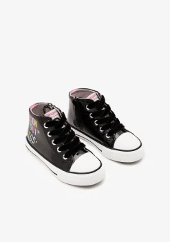 Fashion Zapatillas Altas Charol Letras Negro Zapatillas|Zapatillas