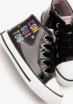 Fashion Zapatillas Altas Charol Letras Negro Zapatillas|Zapatillas