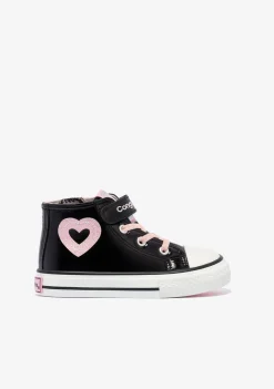 Cheap Zapatillas Altas De Niña Charol Corazón Negro Zapatillas