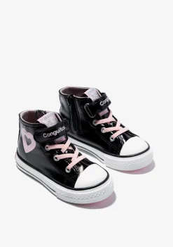 Cheap Zapatillas Altas De Niña Charol Corazón Negro Zapatillas