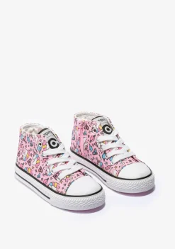 Hot Zapatillas Altas De Niña Cordones Unicornio Lona Rosa Zapatillas