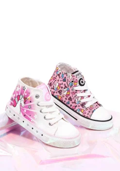 Hot Zapatillas Altas De Niña Cordones Unicornio Lona Rosa Zapatillas