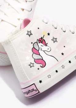 Discount Zapatillas Altas De Niña Unicornio Solar Lona Blanco Zapatillas