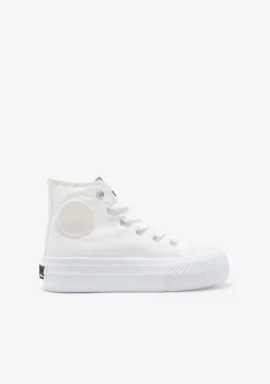 Discount Zapatillas Altas Lona Plataforma Blanco B&W Zapatillas|Zapatillas