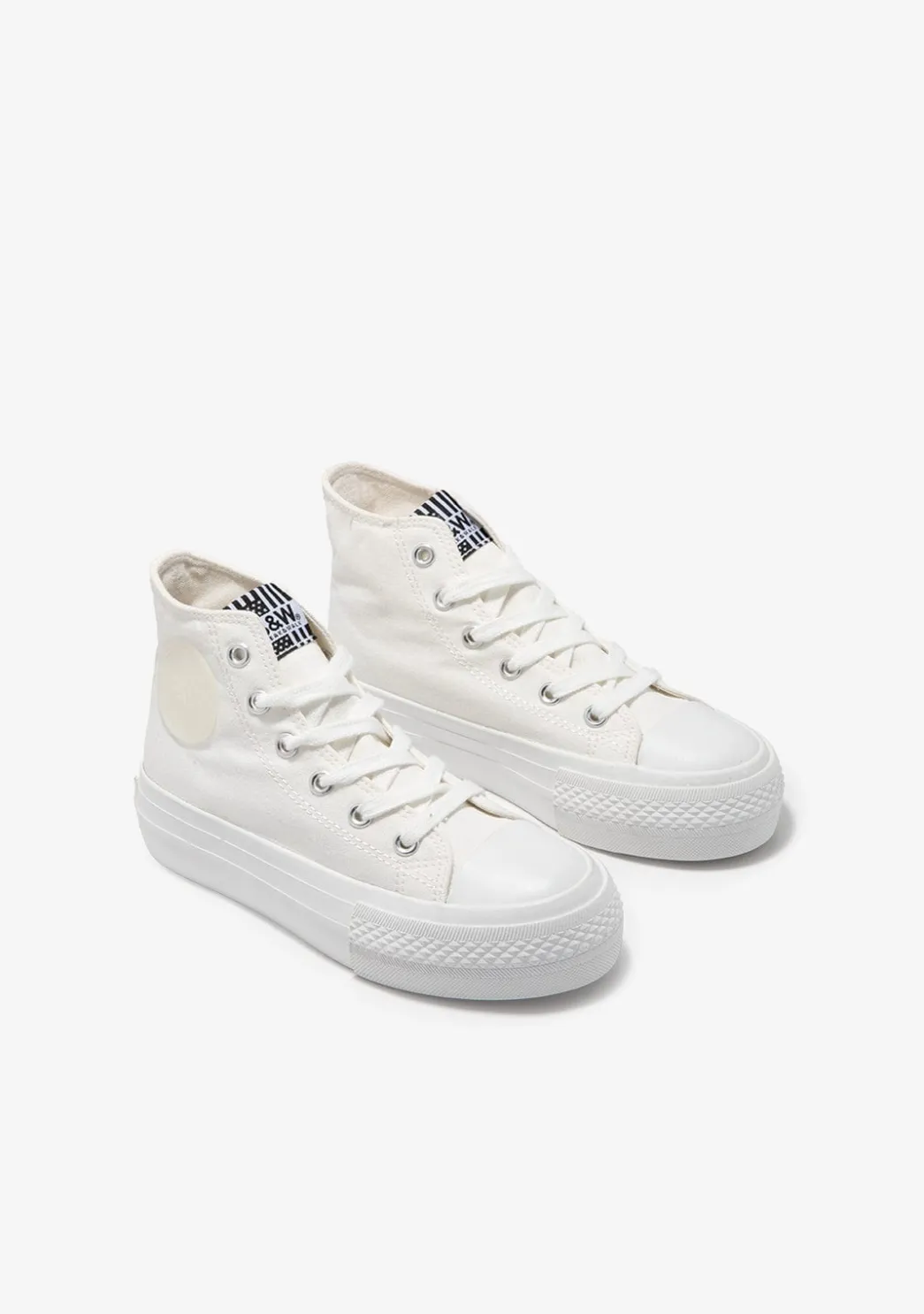 Discount Zapatillas Altas Lona Plataforma Blanco B&W Zapatillas|Zapatillas