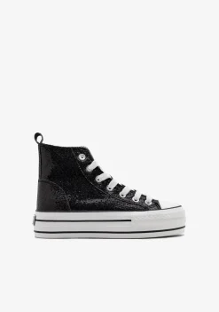 Best Zapatillas Altas Negras Con Purpurina B&W Zapatillas|Zapatillas