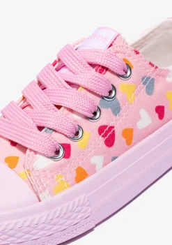 Best Sale Zapatillas De Niña Cordones Corazón Lona Rosa Zapatillas