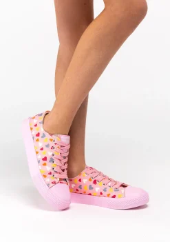 Best Sale Zapatillas De Niña Cordones Corazón Lona Rosa Zapatillas