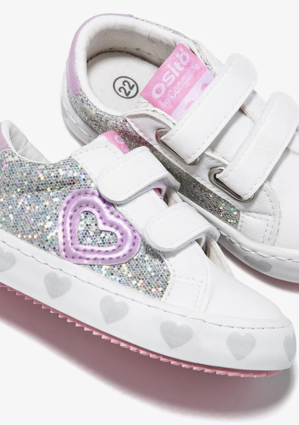 Outlet Zapatillas Glitter Corazones Blanco Zapatillas|Zapatillas