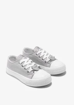 New Zapatillas Lona Metalizado Corazón Plata Zapatillas